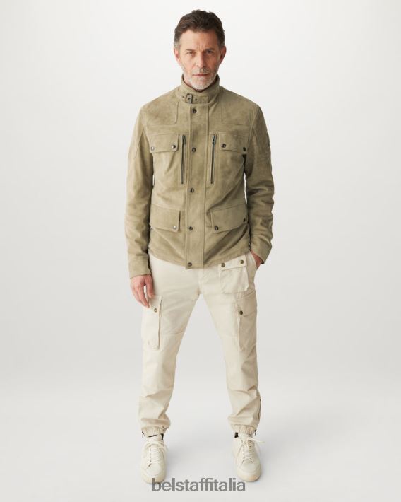 vestiario Belstaff giacca dene pelle scamosciata all\'aloe uomini H2DD6J10
