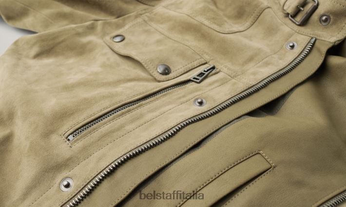 vestiario Belstaff giacca dene pelle scamosciata all\'aloe uomini H2DD6J10