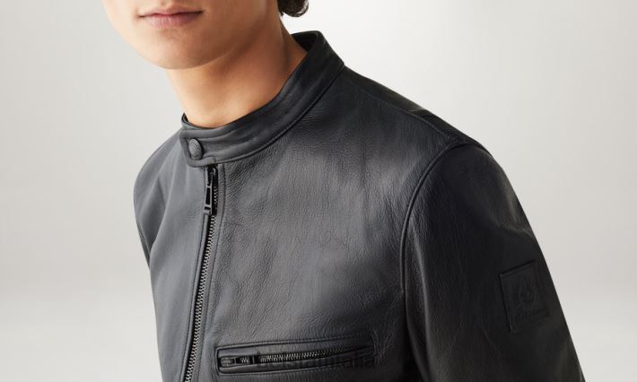 vestiario Belstaff giacca di perone pelle fiore nera uomini H2DD6J15