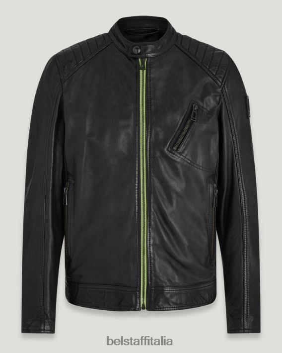 vestiario Belstaff giacca flash v da pilota pelle cheviot nera/giallo neon uomini H2DD6J4