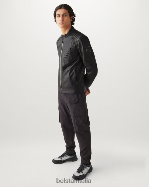 vestiario Belstaff giacca flash v da pilota pelle cheviot nera/giallo neon uomini H2DD6J4