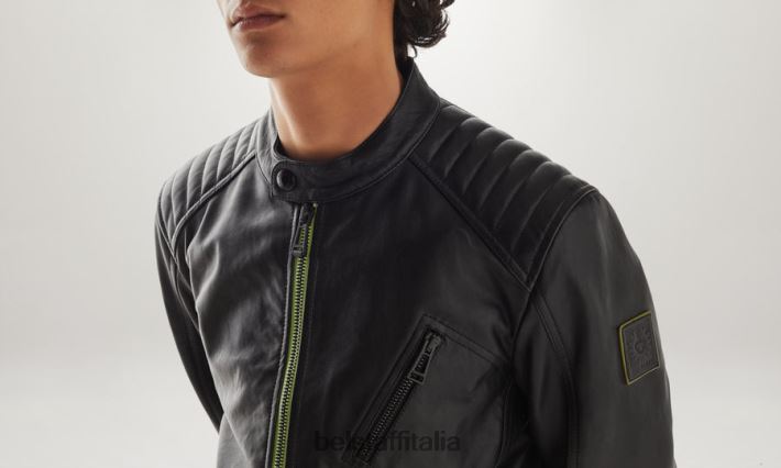 vestiario Belstaff giacca flash v da pilota pelle cheviot nera/giallo neon uomini H2DD6J4