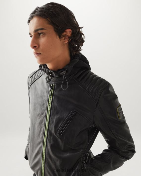 vestiario Belstaff giacca flash v da pilota pelle cheviot nera/giallo neon uomini H2DD6J4