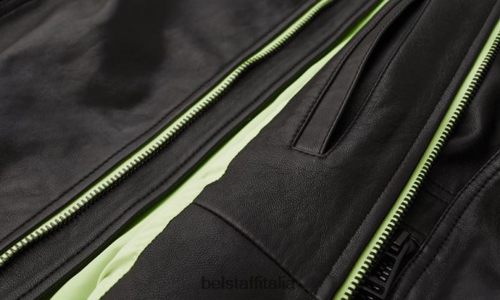vestiario Belstaff giacca flash v da pilota pelle cheviot nera/giallo neon uomini H2DD6J4