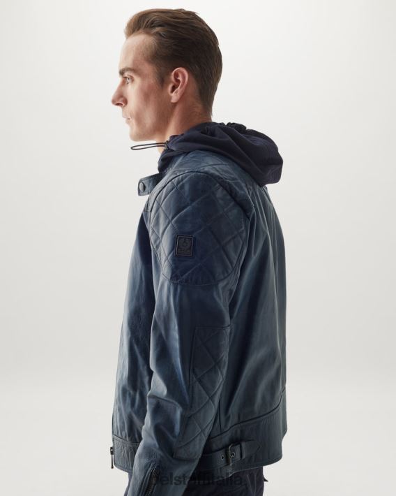 vestiario Belstaff giacca fuorilegge insegne in pelle cerata a mano blu uomini H2DD6J7