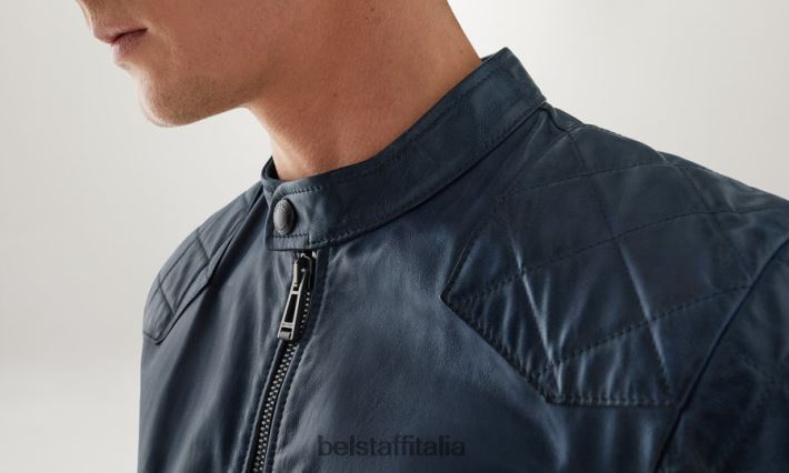 vestiario Belstaff giacca fuorilegge insegne in pelle cerata a mano blu uomini H2DD6J7