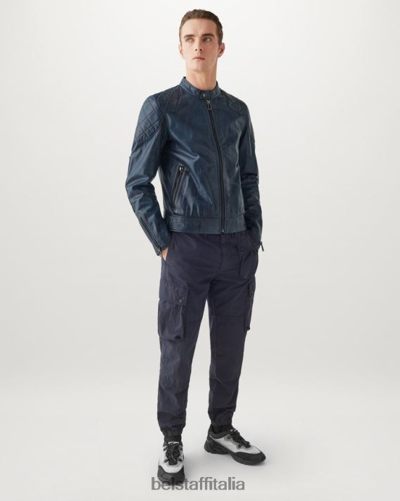 vestiario Belstaff giacca fuorilegge insegne in pelle cerata a mano blu uomini H2DD6J7