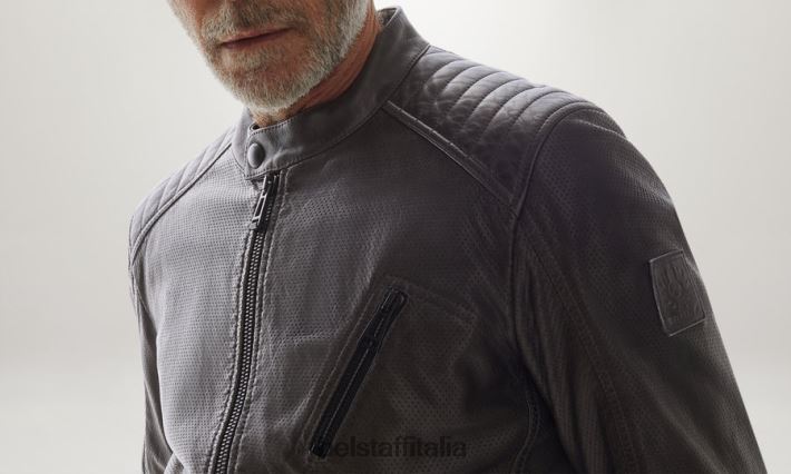 vestiario Belstaff v aria da corsa pelle cheviot grigio scuro uomini H2DD6J9