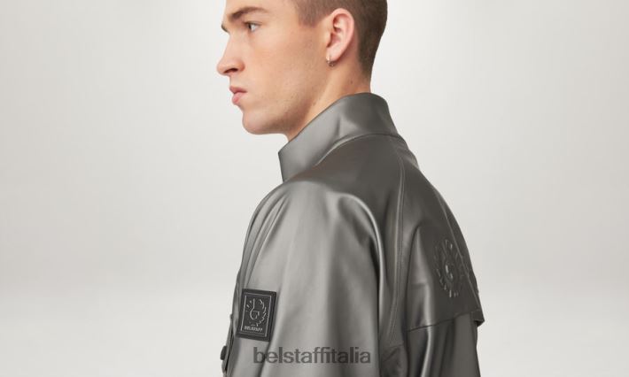 vestiario Belstaff giacca in lamina Scocca in gomma cangiante grigio granito uomini H2DD6J73