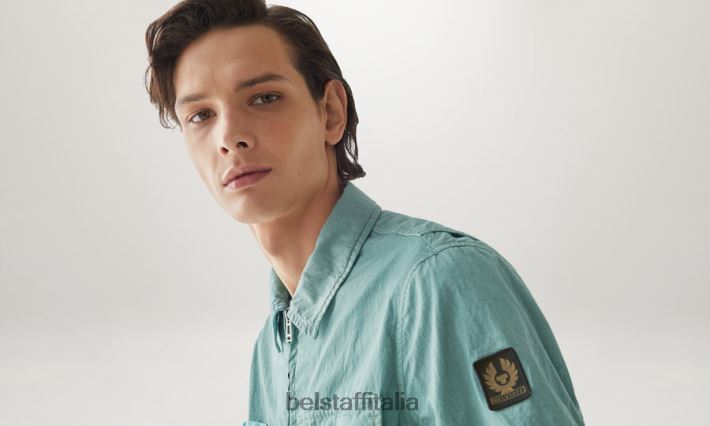 vestiario Belstaff sovracamicia alla bozza tintura in capo misto cotone verde acciaio/verde oceano uomini H2DD6J93