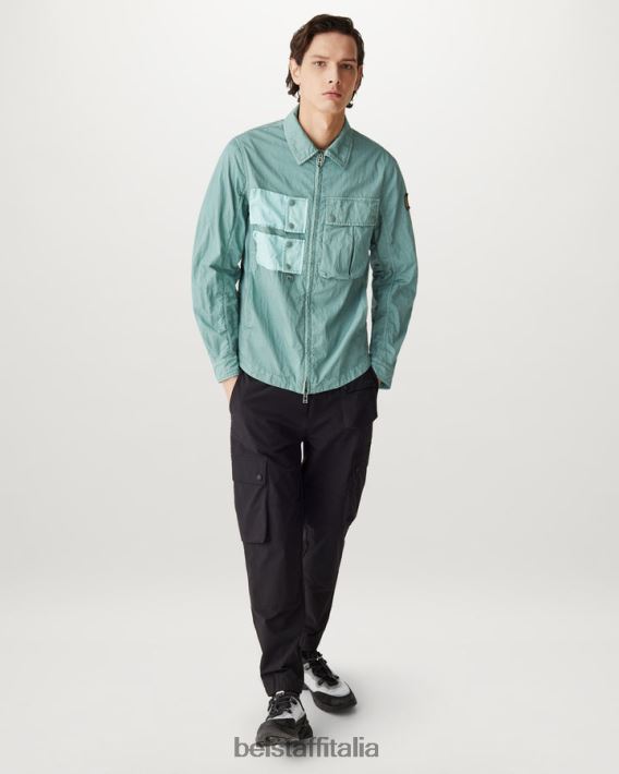 vestiario Belstaff sovracamicia alla bozza tintura in capo misto cotone verde acciaio/verde oceano uomini H2DD6J93