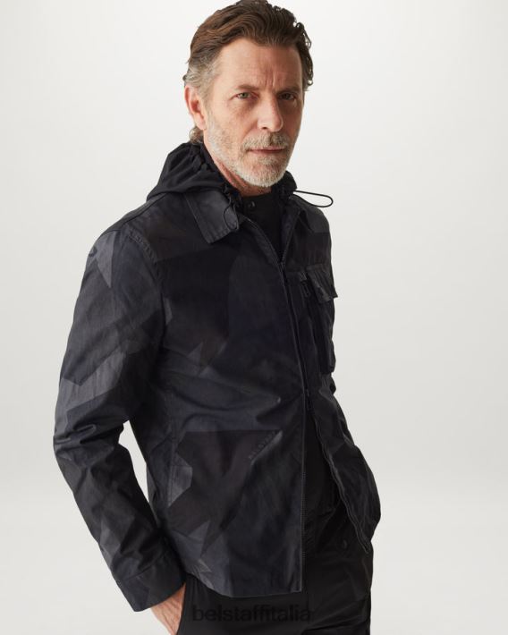 vestiario Belstaff sovracamicia con frammento della ferrovia fenice cotone cerato stampato nero uomini H2DD6J86