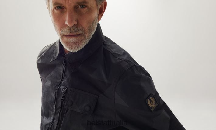 vestiario Belstaff sovracamicia con frammento della ferrovia fenice cotone cerato stampato nero uomini H2DD6J86