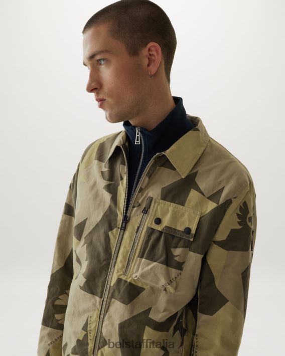 vestiario Belstaff sovracamicia con frammento della ferrovia fenice cotone stampato cerato a secco giallo lime uomini H2DD6J90