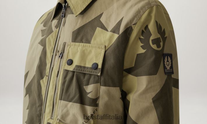 vestiario Belstaff sovracamicia con frammento della ferrovia fenice cotone stampato cerato a secco giallo lime uomini H2DD6J90