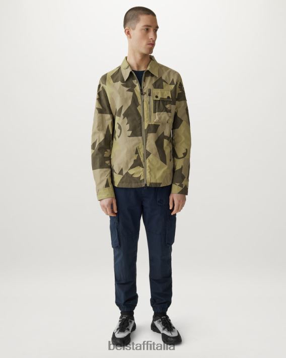 vestiario Belstaff sovracamicia con frammento della ferrovia fenice cotone stampato cerato a secco giallo lime uomini H2DD6J90
