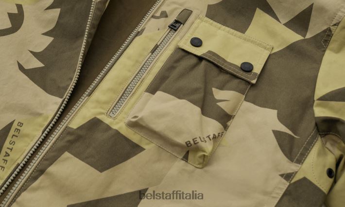 vestiario Belstaff sovracamicia con frammento della ferrovia fenice cotone stampato cerato a secco giallo lime uomini H2DD6J90