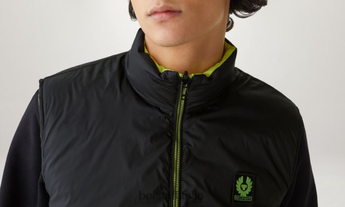 vestiario Belstaff gilet reversibile con circuito flash nylon imbottito in piuma nero/giallo fluo uomini H2DD6J112