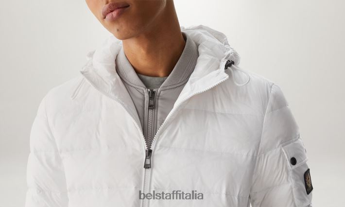vestiario Belstaff giacca da stadio nylon imbottito in piuma bianco/argento vecchio uomini H2DD6J51