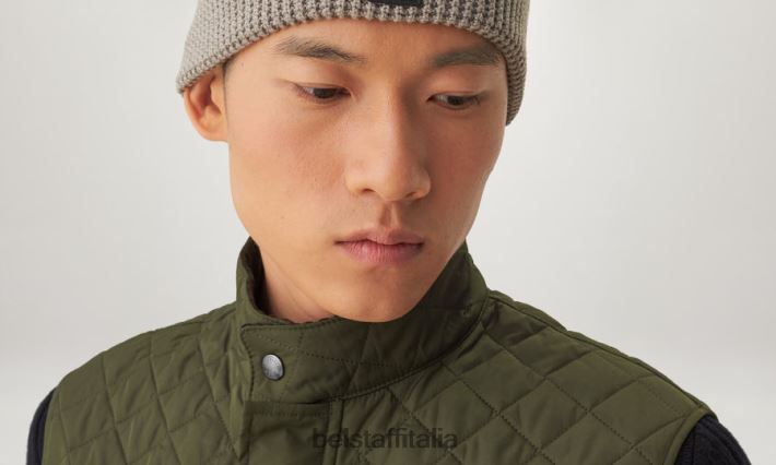 vestiario Belstaff gilet di gilet trapuntato in poliestere riciclato oliva sbiadito uomini H2DD6J62