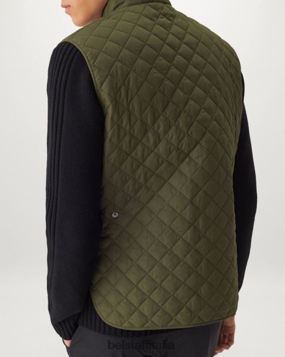 vestiario Belstaff gilet di gilet trapuntato in poliestere riciclato oliva sbiadito uomini H2DD6J62