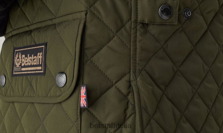 vestiario Belstaff gilet di gilet trapuntato in poliestere riciclato oliva sbiadito uomini H2DD6J62