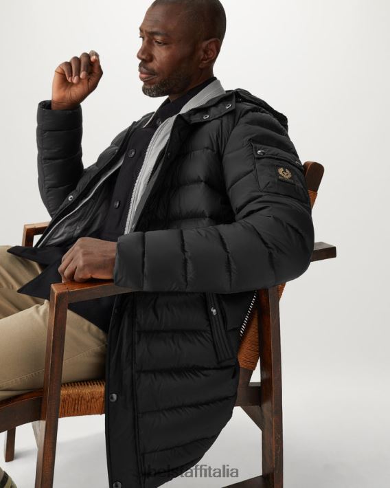 vestiario Belstaff parka da stadio nylon imbottito in piuma nero/argento antico uomini H2DD6J58