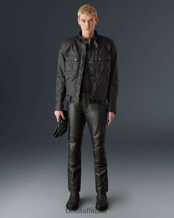 vestiario Belstaff Giacca da moto Brooklands cotone cerato nero uomini H2DD6J416