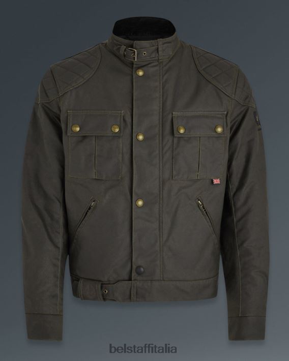 vestiario Belstaff Giacca da moto Brooklands cotone cerato verde oliva uomini H2DD6J420