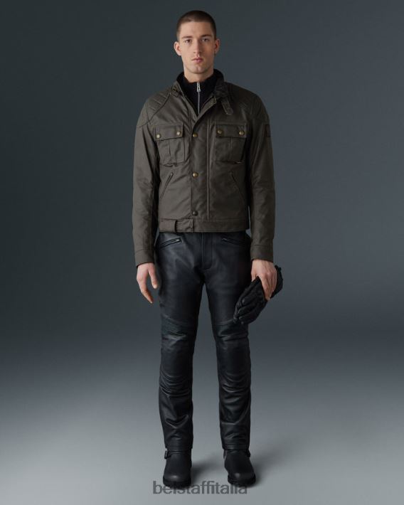 vestiario Belstaff Giacca da moto Brooklands cotone cerato verde oliva uomini H2DD6J420