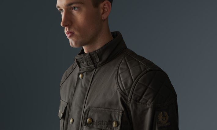 vestiario Belstaff Giacca da moto Brooklands cotone cerato verde oliva uomini H2DD6J420