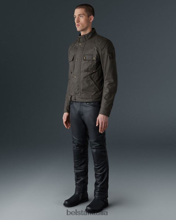 vestiario Belstaff Giacca da moto Brooklands cotone cerato verde oliva uomini H2DD6J420