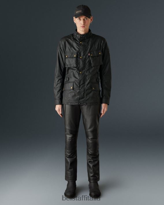 vestiario Belstaff giacca da moto Crosby cotone cerato nero uomini H2DD6J419