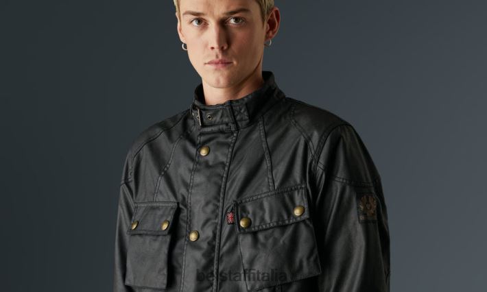 vestiario Belstaff giacca da moto Crosby cotone cerato nero uomini H2DD6J419