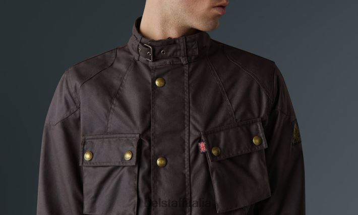 vestiario Belstaff giacca da moto Crosby mogano cotone cerato uomini H2DD6J424