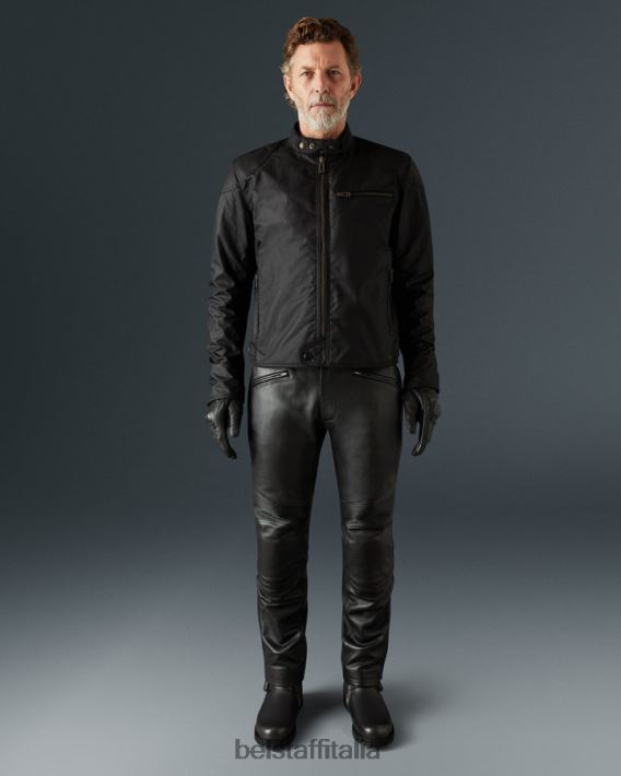 vestiario Belstaff giacca da moto ariel cotone cerato nero uomini H2DD6J426
