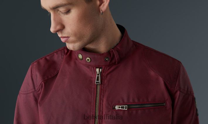 vestiario Belstaff giacca da moto ariel cotone cerato rosso racing uomini H2DD6J428