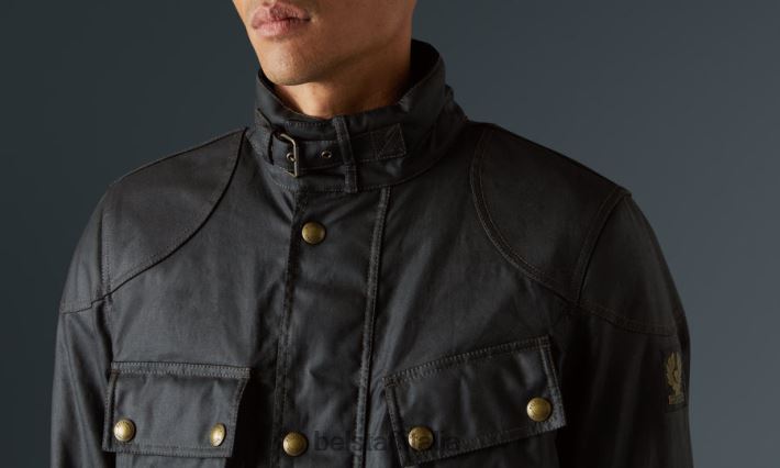 vestiario Belstaff giacca da moto trialmaster cotone cerato nero uomini H2DD6J421