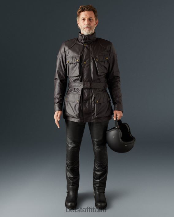 vestiario Belstaff giacca da moto trialmaster mogano cotone cerato uomini H2DD6J415