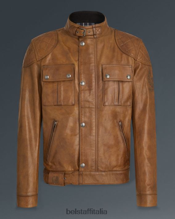 vestiario Belstaff Giacca da moto Brooklands cuero bruciato in pelle cerata a mano uomini H2DD6J436