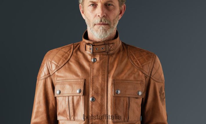 vestiario Belstaff Giacca da moto Brooklands cuero bruciato in pelle cerata a mano uomini H2DD6J436