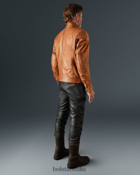 vestiario Belstaff Giacca da moto Brooklands cuero bruciato in pelle cerata a mano uomini H2DD6J436