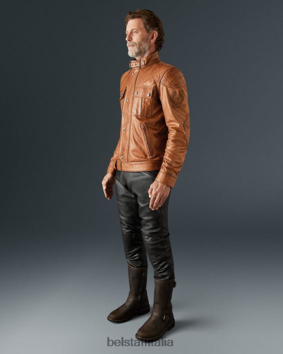vestiario Belstaff Giacca da moto Brooklands cuero bruciato in pelle cerata a mano uomini H2DD6J436