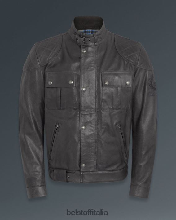 vestiario Belstaff Giacca da moto Brooklands pelle cerata a mano grigio granito uomini H2DD6J441