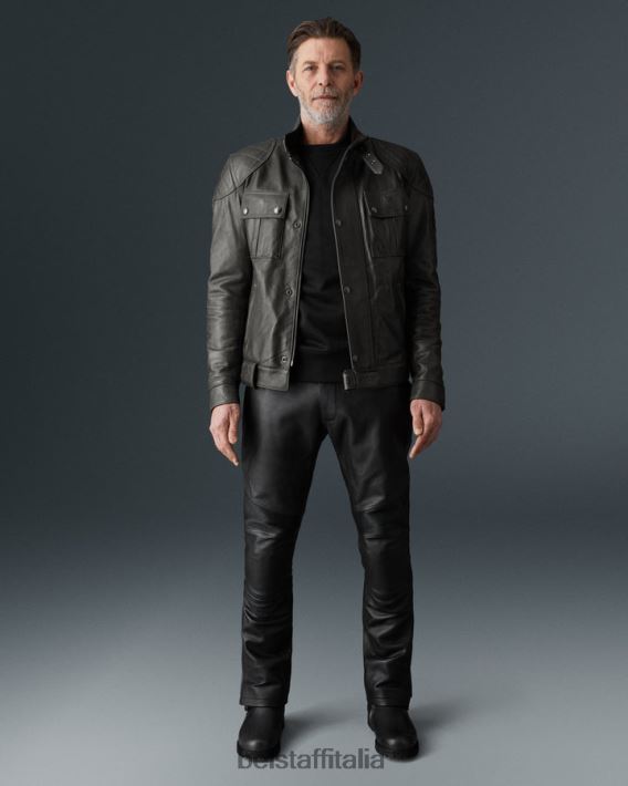 vestiario Belstaff Giacca da moto Brooklands pelle cerata a mano grigio granito uomini H2DD6J441