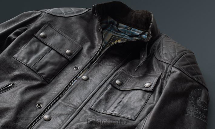 vestiario Belstaff Giacca da moto Brooklands pelle cerata a mano grigio granito uomini H2DD6J441