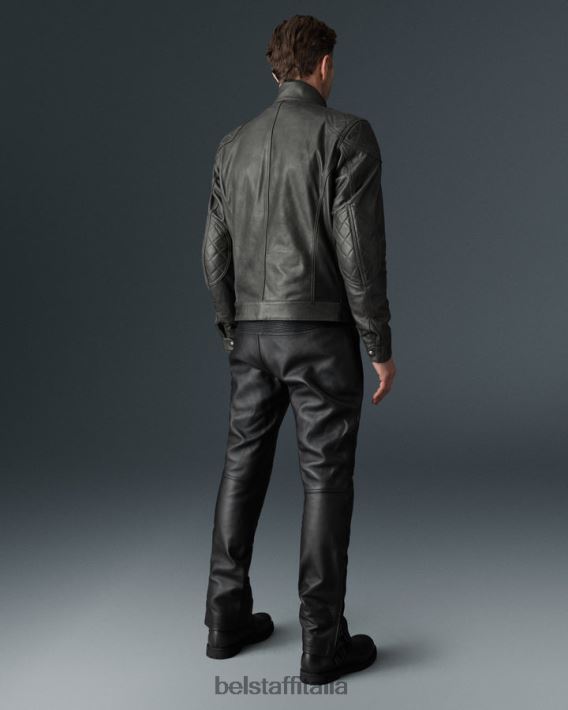vestiario Belstaff Giacca da moto Brooklands pelle cerata a mano grigio granito uomini H2DD6J441
