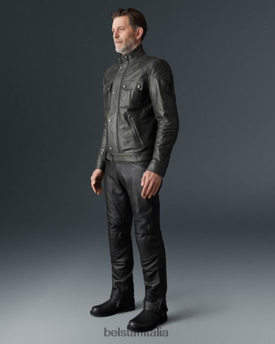 vestiario Belstaff Giacca da moto Brooklands pelle cerata a mano grigio granito uomini H2DD6J441