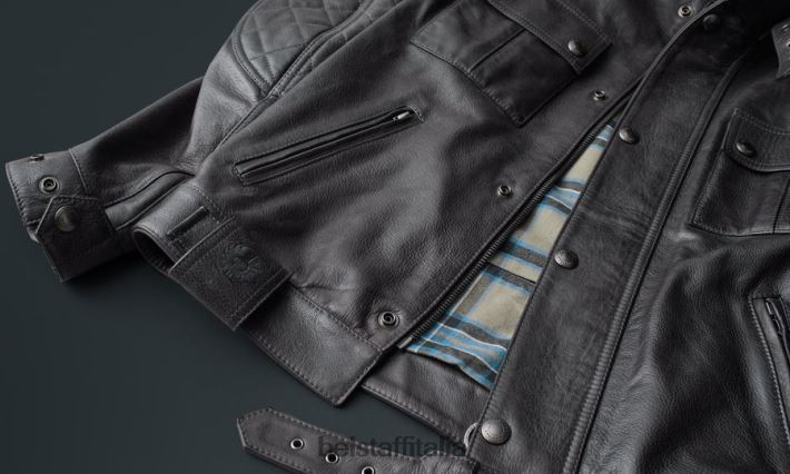 vestiario Belstaff Giacca da moto Brooklands pelle cerata a mano grigio granito uomini H2DD6J441