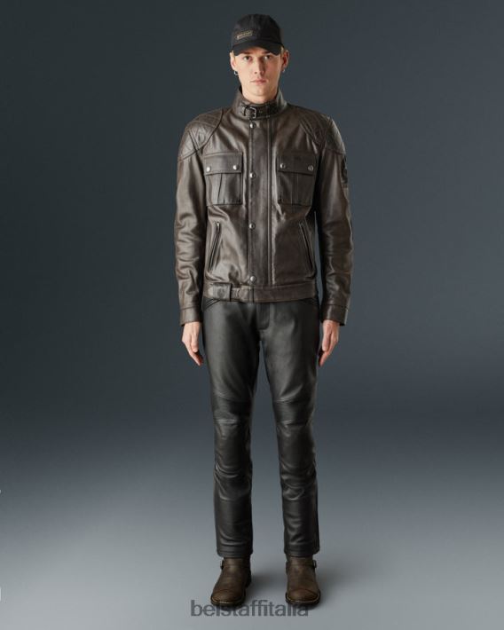 vestiario Belstaff Giacca da moto Brooklands pelle cerata a mano marrone-nero uomini H2DD6J437